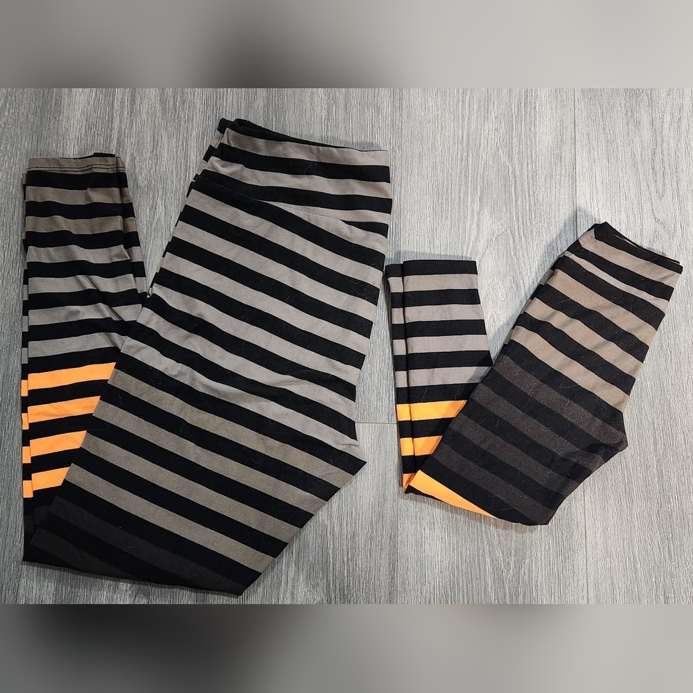LuLaRoe Black and Gray Striped Mommy & Me Leggings
